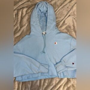 light blue cropped champion hoodie